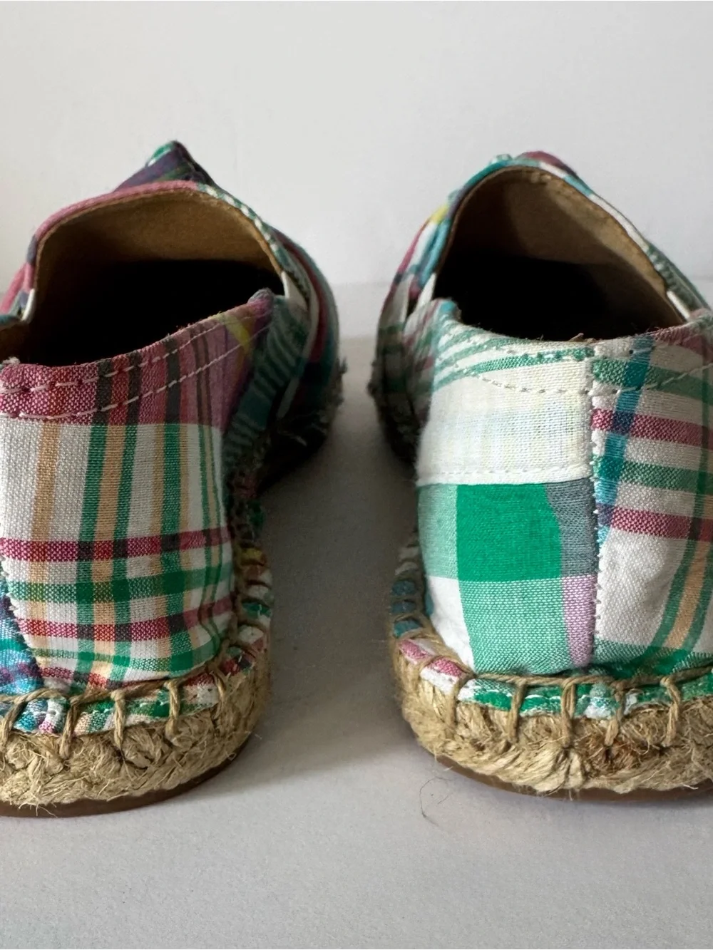Talbots Women’s 7 Plaid knot Espadrille Flats Teal Pink Slip On Shoes Classic